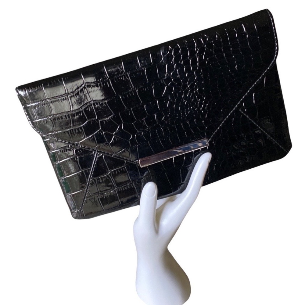 Style & Co Envelope Clutch Black Croc Print